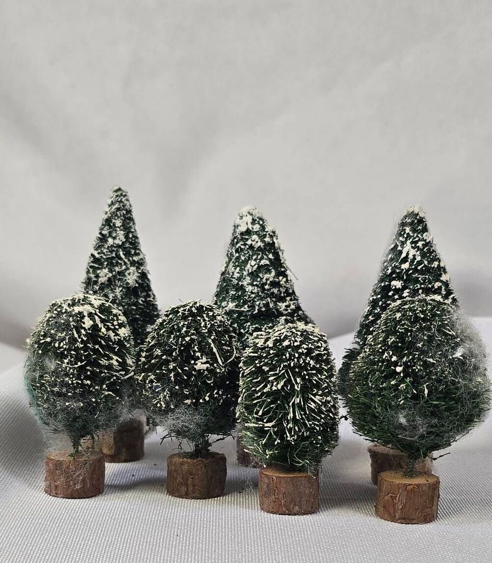 Vintage Department 56 Village Frosted Topiary Trees Set of 7 Retired